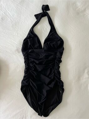 J. Crew Black Halter Ruched One-Piece Swimsuit